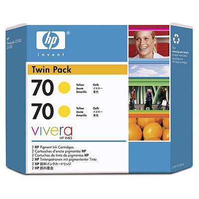 Inkoustová náplň HP 70 žlutá, dvojbalení (CB345A)