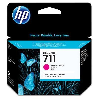 Inkoustová náplň HP 711&nbsp;purpurová, trojbalení (CZ135A)