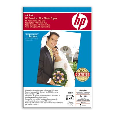 Vysoce lesklý fotopapír HP Premium Plus, 25 listů 10x15 cm (Q8027A)
