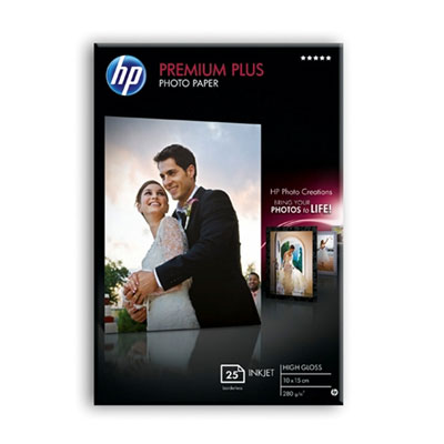 Vysoce lesklý fotopapír HP Premium Plus, 25 listů 10x15 cm bez okrajů (Q8028A)