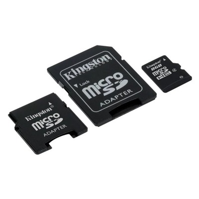 Kingston 8GB Micro SecureDigital (SDHC) karta, třída 4 + 2 adaptéry (SDC4/8GB-2ADP)