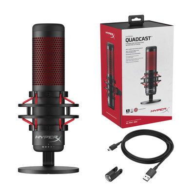 HyperX QuadCast - USB Microphone (Black-Red) - Red Lighting (4P5P6AA)