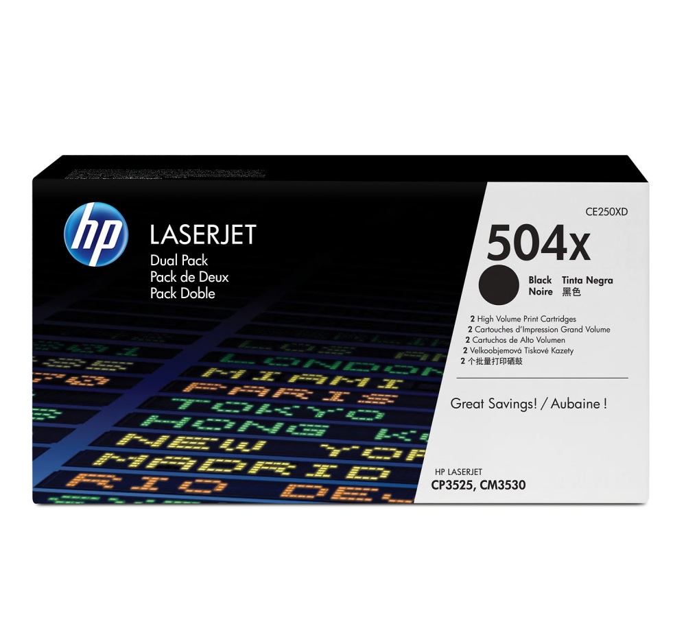 Toner HP 504X černý, dvojbalení (CE250XD)