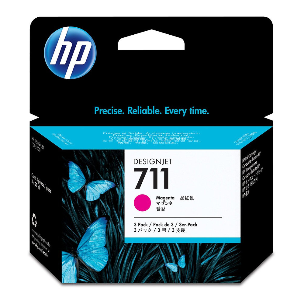 Inkoustová náplň HP 711 purpurová, trojbalení (CZ135A)