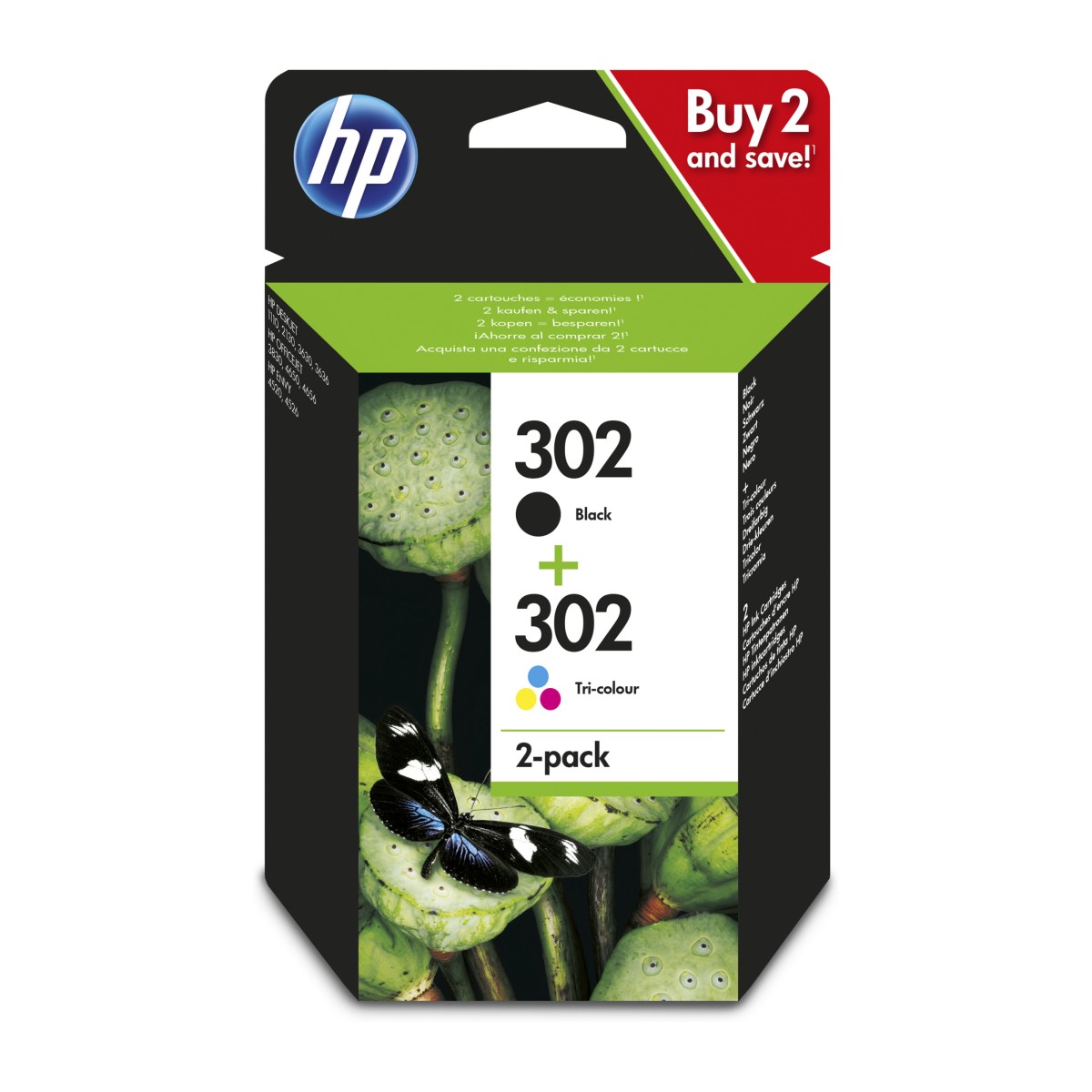 Inkoustová náplň HP 302 dvojbalení černé a tříbarevné (X4D37AE)