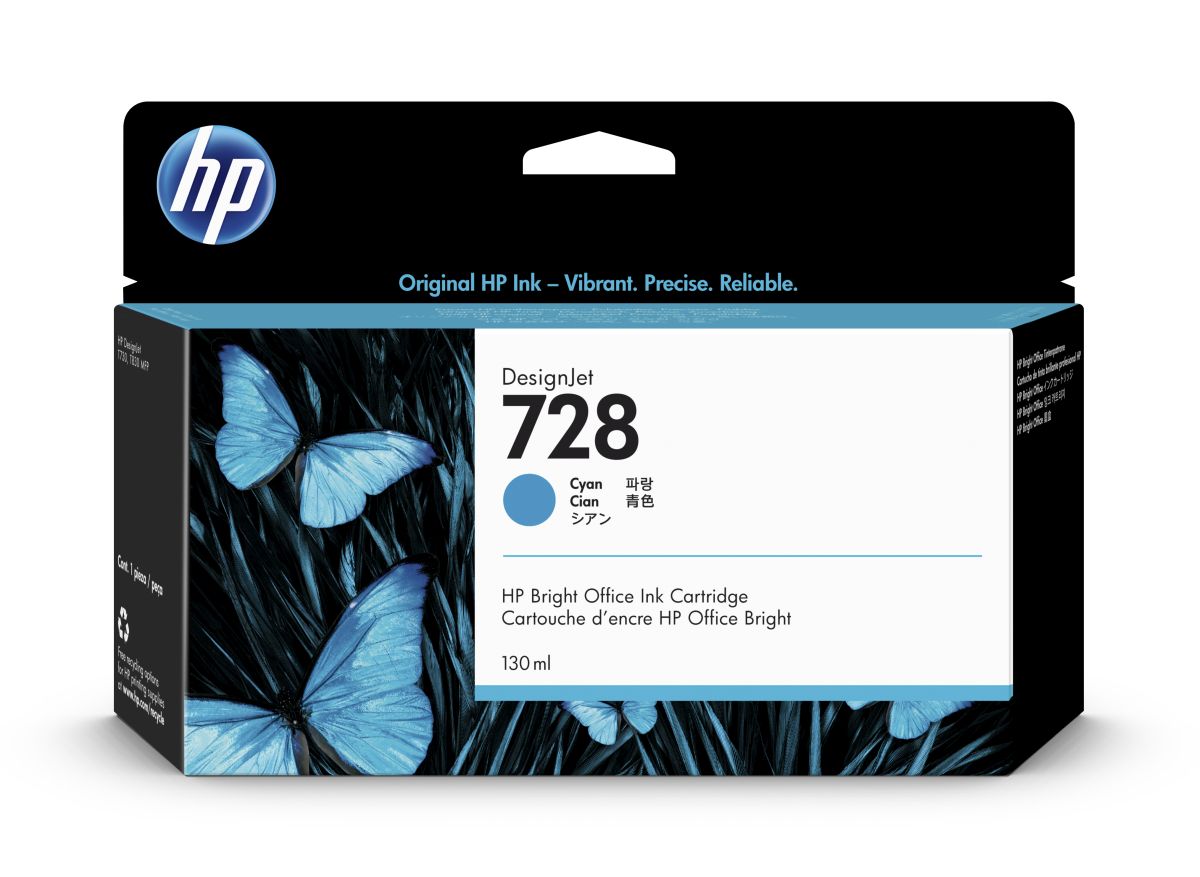 Inkoustová náplň HP 728 azurová (130 ml) (F9J67A)