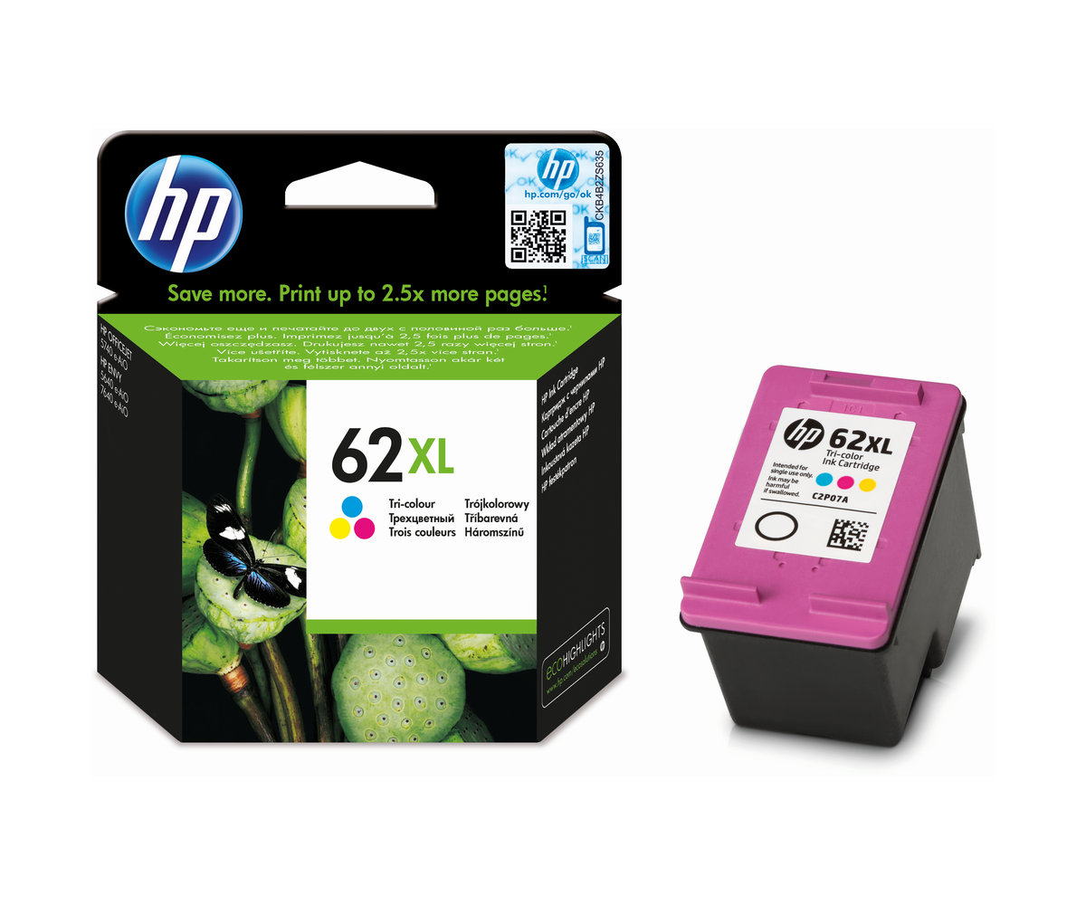 Inkoustová náplň HP 62XL tříbarevná (C2P07AE)