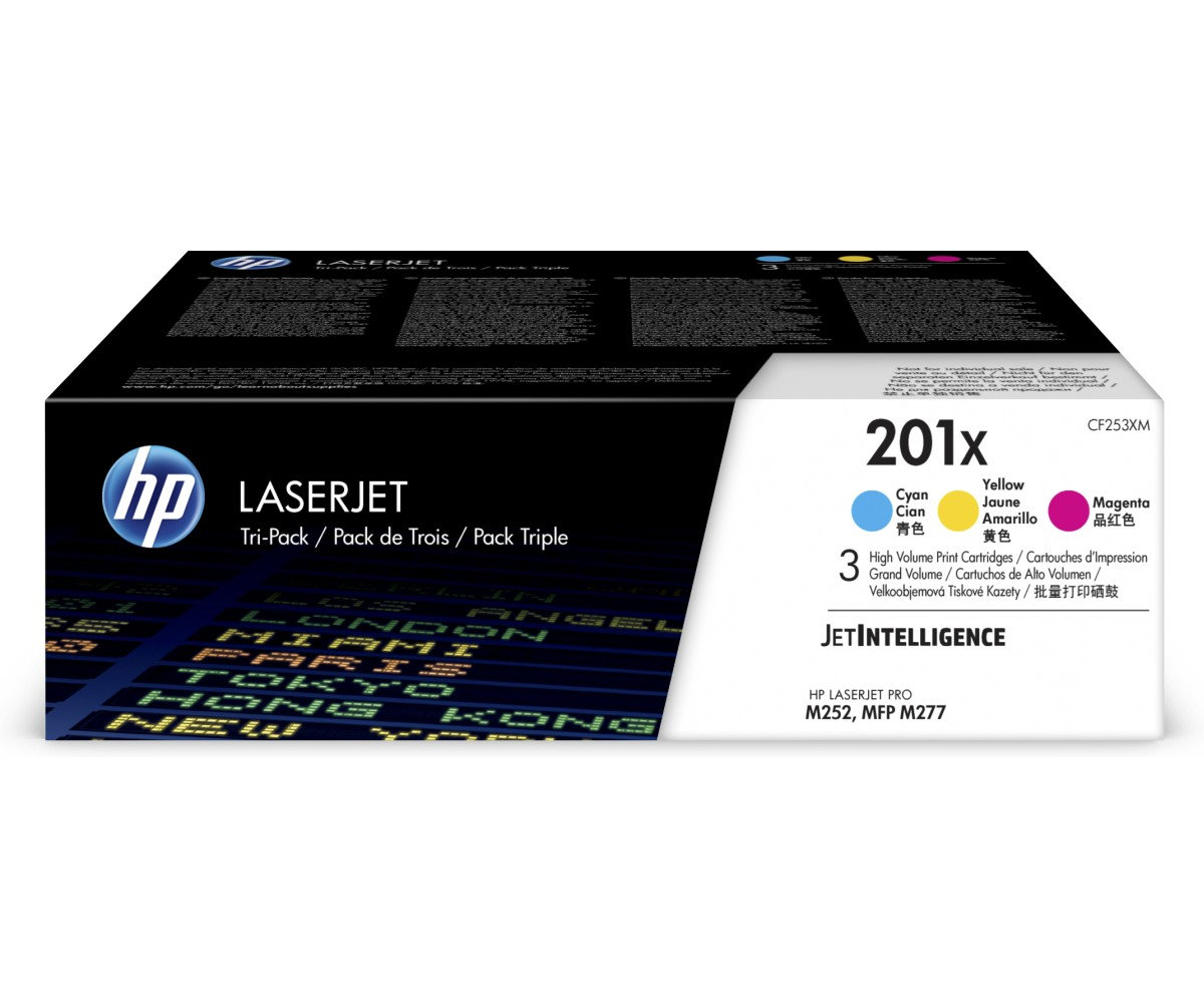 Toner HP 201X azurový, purpurový, žlutý (CF253XM)