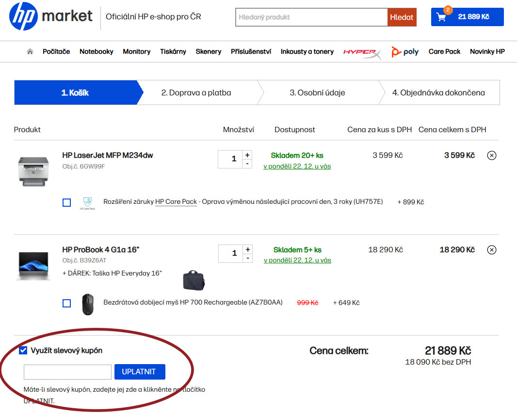 Slevu uplatníte vložením slevového kódu do objednávky